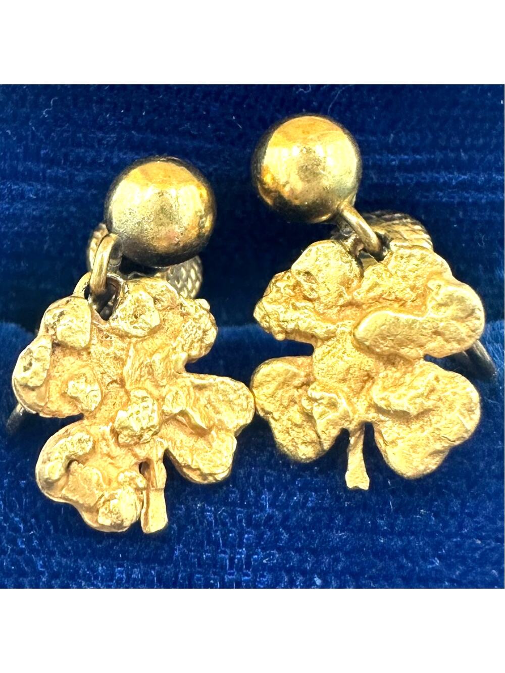 Vintage solid 10k gold 4 leaf clover and 12kt gold filled screw back earrings